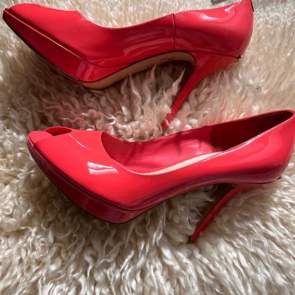 Women's Red Peep-Toe Heels - Picture 1 of 8